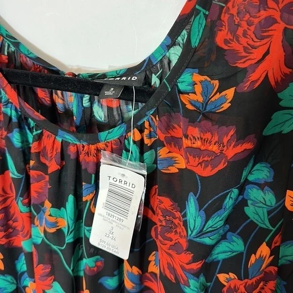 Torrid 3 MAXI PEASANT DRESS - CHIFFON FLORAL BLACK - Picture 9 of 11